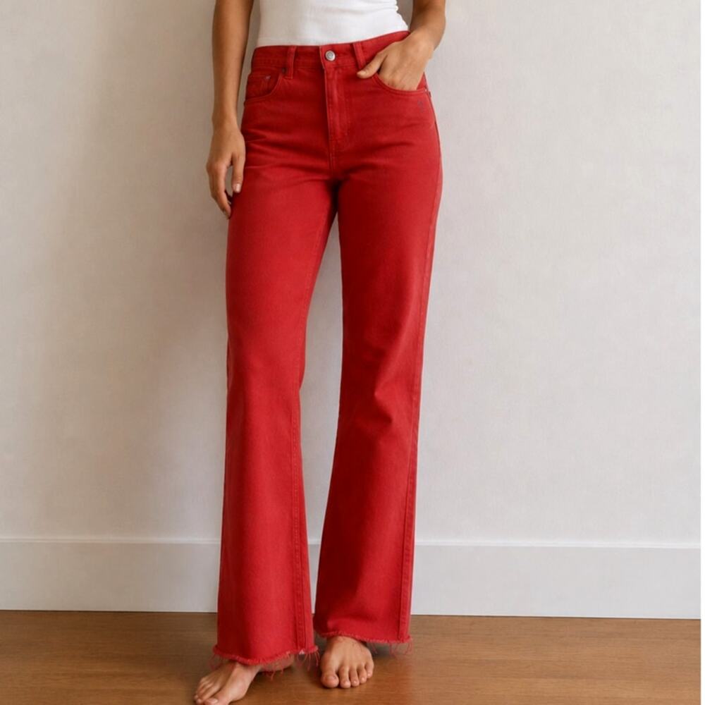 Desigual Red Jeans Raw Hem Straight Flare Denim Pants Size 36/US 4/Small